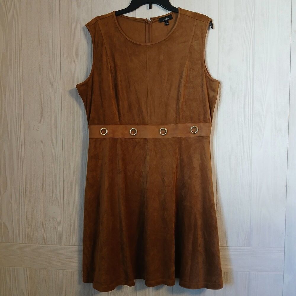Apt. 9 Women's Size 14 Caramel Corn Brown Faux-Suede Eyelet Sleeveless Dress